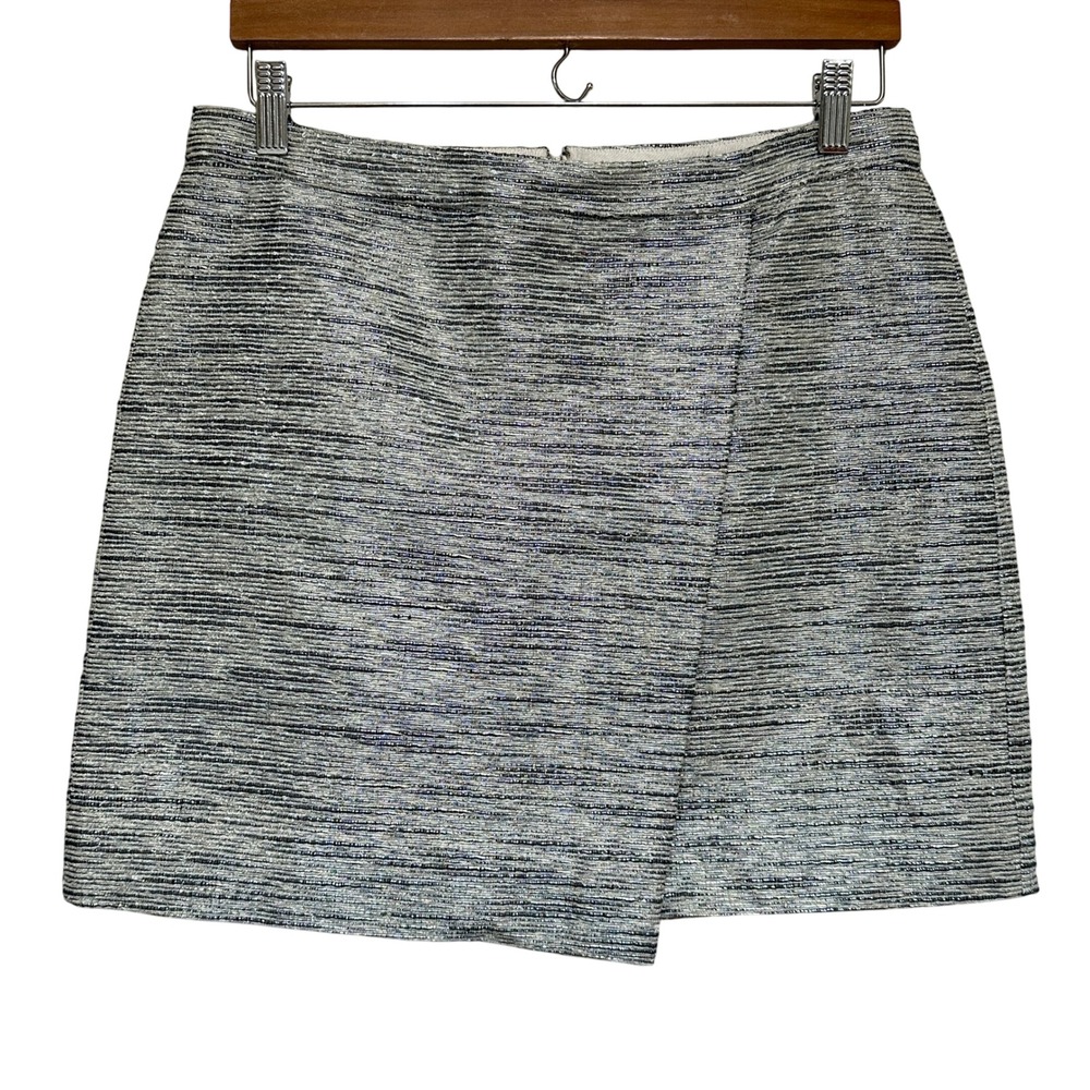 J.Crew Metallic Textured Mini Skirt Women 6 Silver Faux Wrap Dressy Holiday Chic